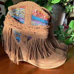 Naughty Monkey Women's Canyon Dream tan suede ankle wedge bootie boot 8.5